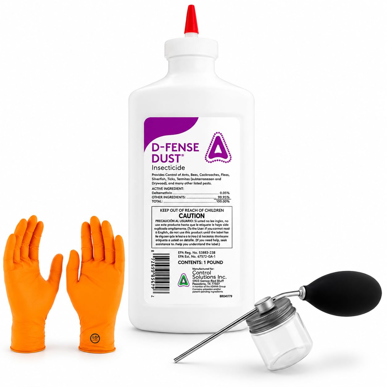 USA Supply envase frontal de Defense Dust con etiqueta clara y beneficio de control duradero