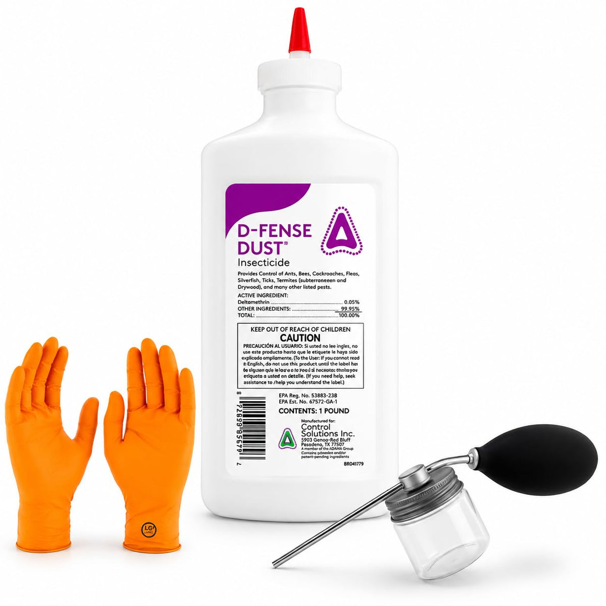 USA Supply envase frontal de Defense Dust con etiqueta clara y beneficio de control duradero