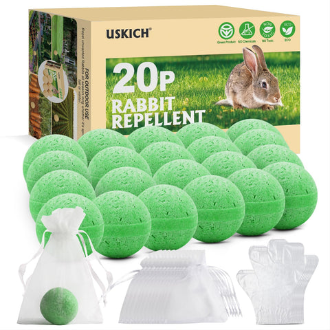 USKICH frente del paquete repelente muestra 20 bolitas protege plantas