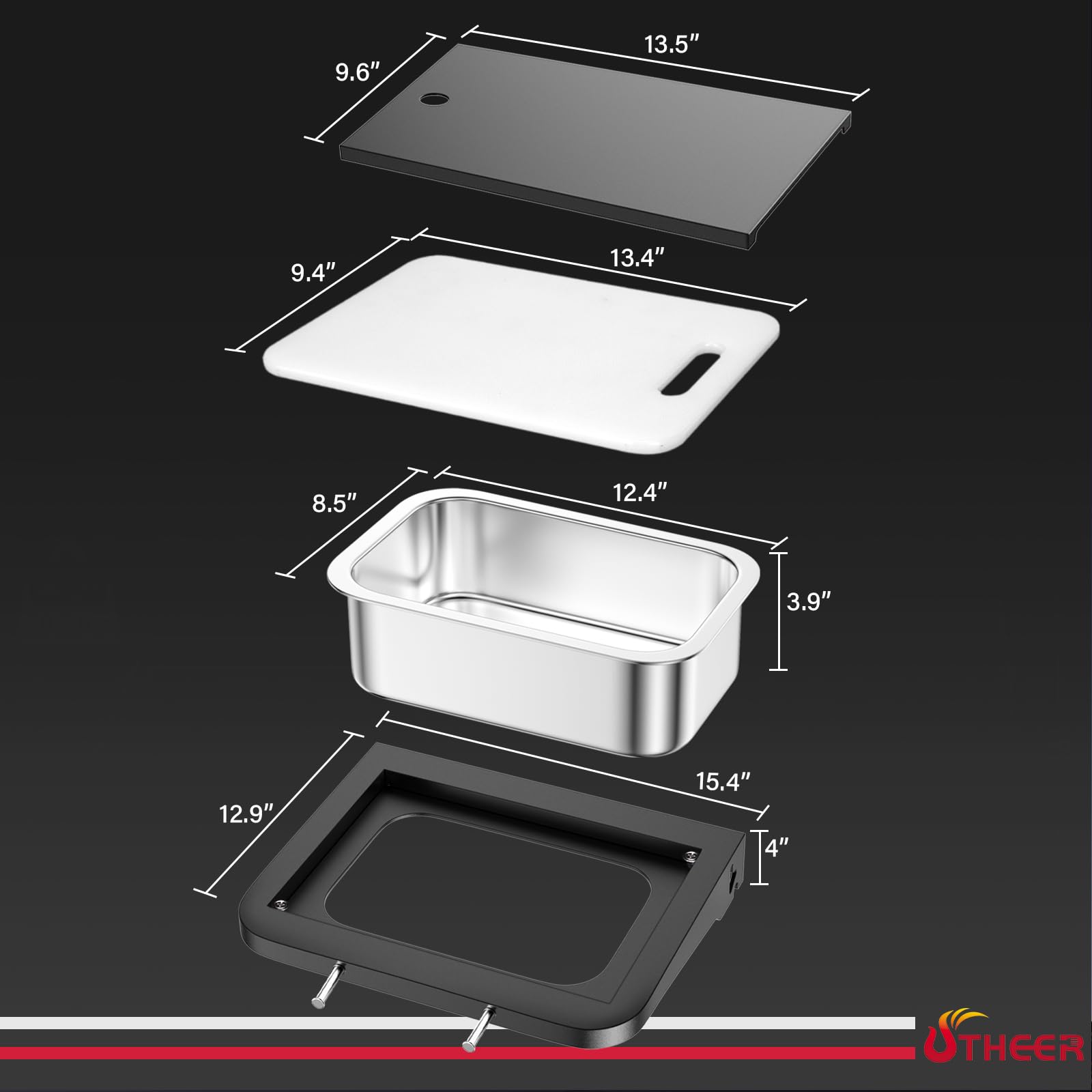 Utheer lavabo de acero inoxidable detalle para marinar y enjuagar