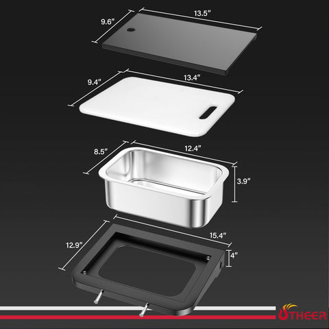Utheer lavabo de acero inoxidable detalle para marinar y enjuagar