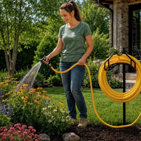 Utopia Home en jardín en uso mostrando orden y accesibilidad del riego