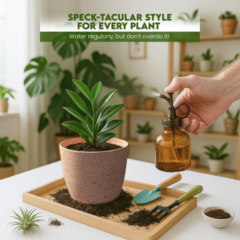 Utopia Home maceta en escritorio con planta, aporta frescura al espacio de trabajo