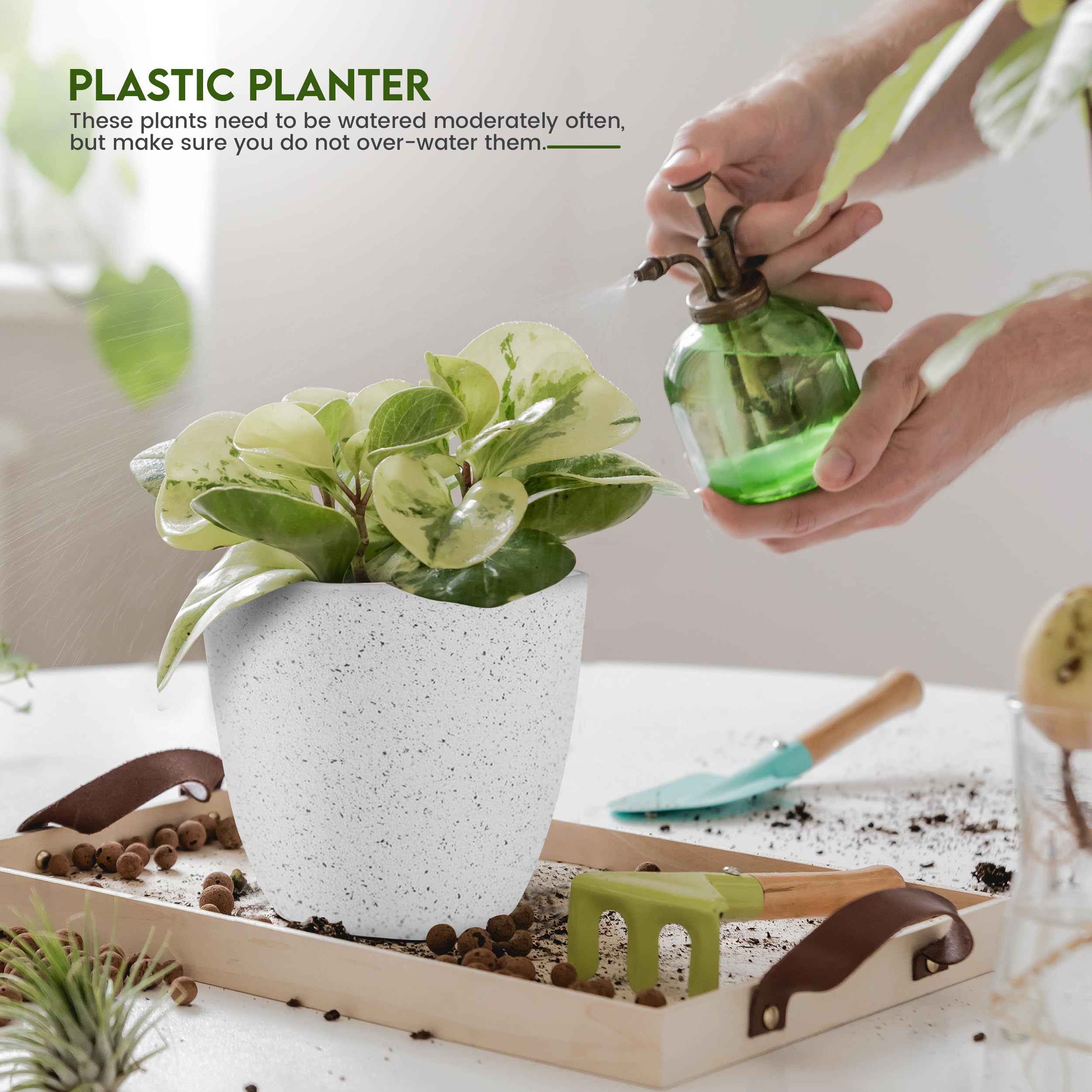 Utopia Home macetas en uso sobre escritorio con plantas y organización práctica
