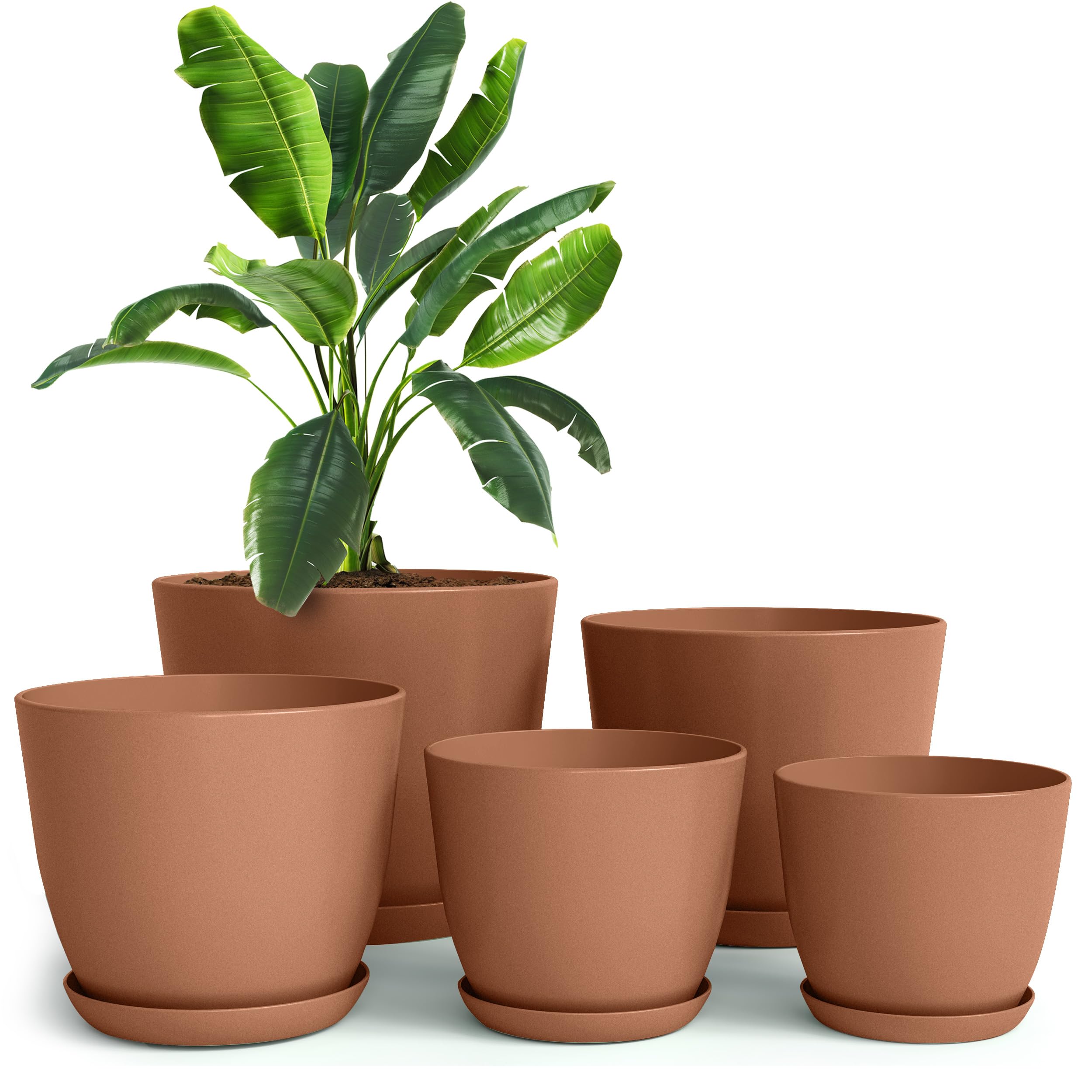 Utopia Home set frontal mostrando cinco macetas terracota, ideal para decoración