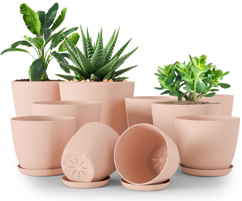 Utopia Home vista frontal del set de 10 macetas rosa, decoración práctica