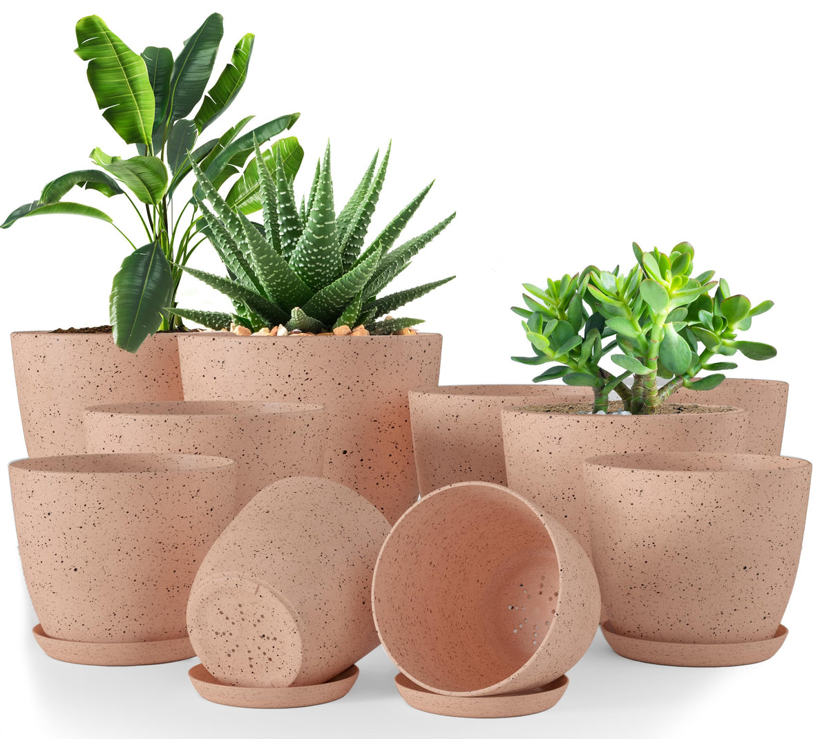 Utopia Home macetas frontales rosa melocotón moteado, apariencia moderna y práctica