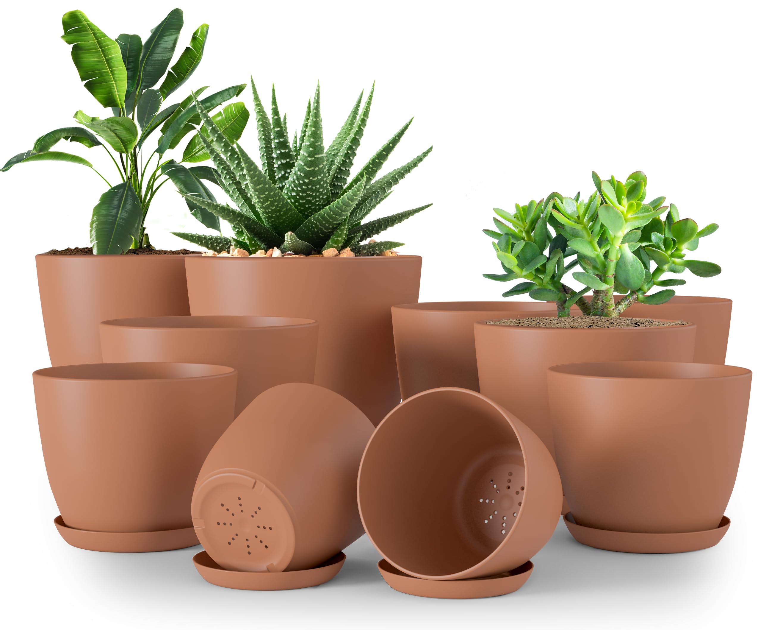 Utopia Home pack frontal de 10 macetas terracota, aspecto elegante y organizado