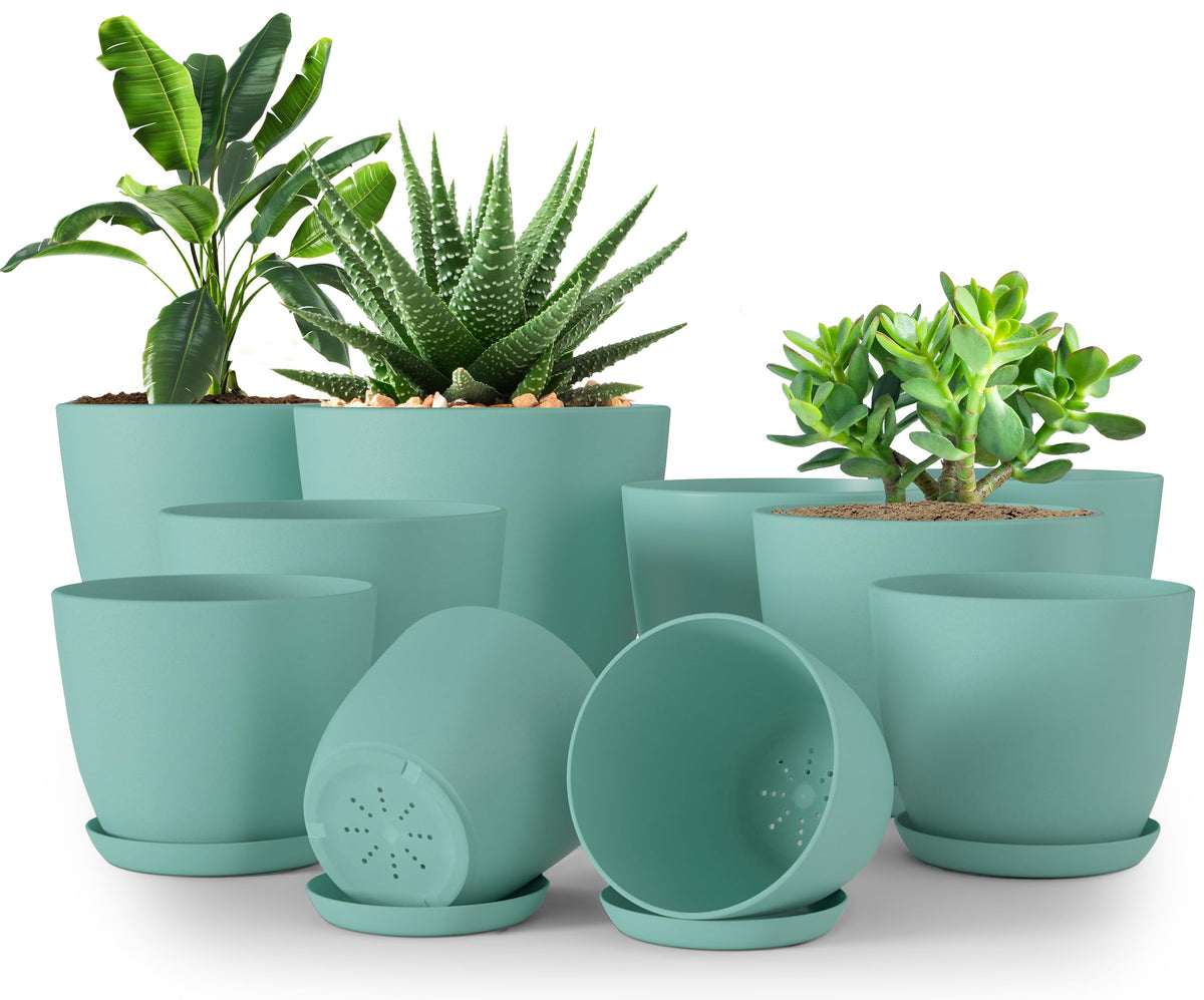 Utopia Home macetas set frontal mostrando colores aqua y diseño minimalista, aporta estilo