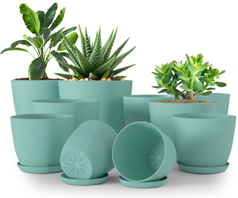 Utopia Home macetas set frontal mostrando colores aqua y diseño minimalista, aporta estilo