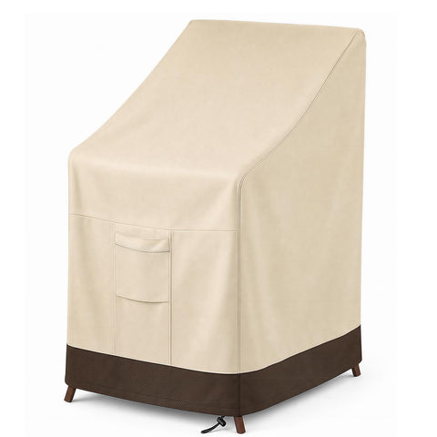Vailge vista frontal de la funda beige protegiendo sillas, protección completa