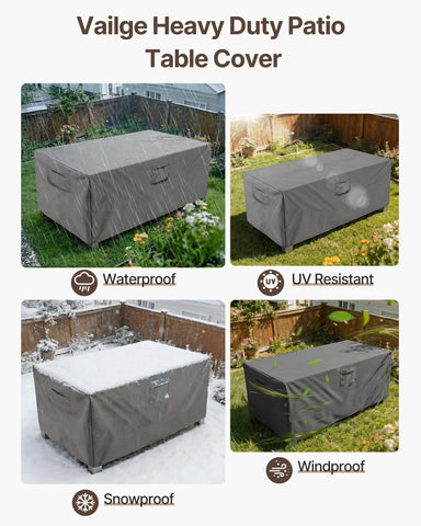 Vailge funda instalada sobre mesa de patio demostrando cobertura