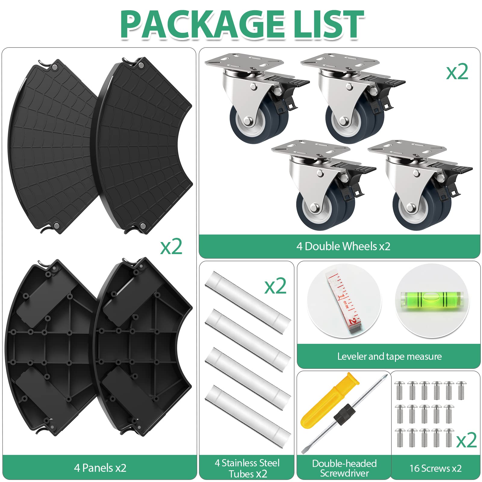 VANCASTLE conjunto de accesorios incluidos: ruedas, tubos, tornillos y destornillador