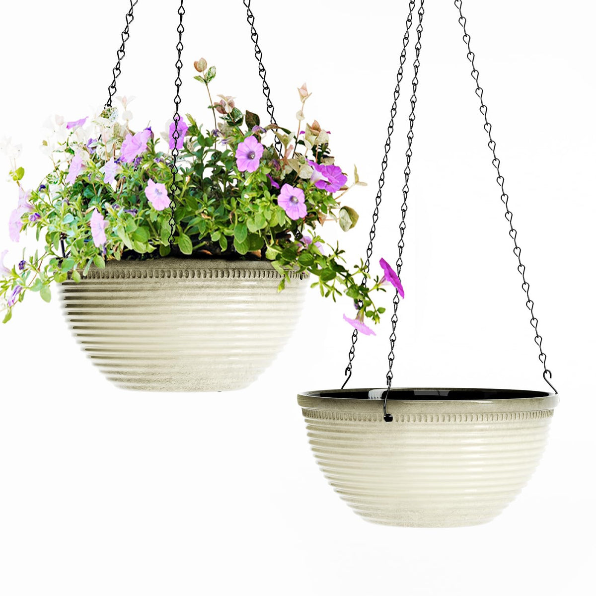 Vanslogreen macetero colgante frontal mostrando acabado elegante y capacidad decorativa