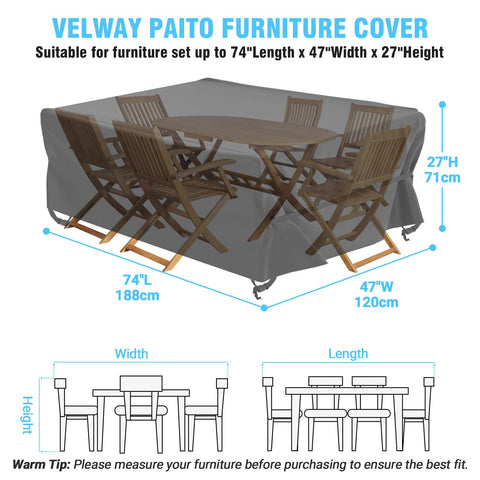 Velway funda instalada en patio bistro, resistente a intemperie y polvo