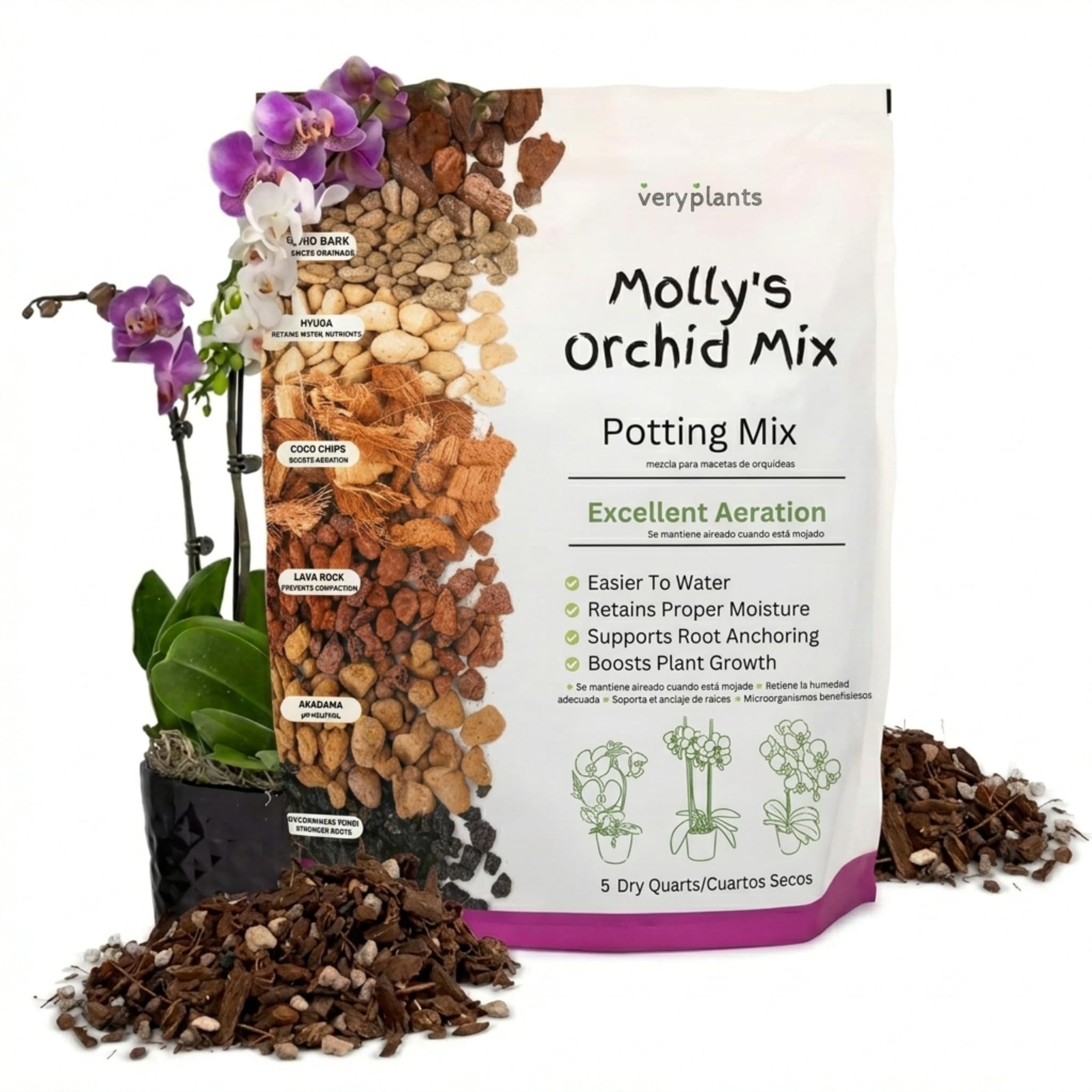 veryplants empaque frontal mostrando mezcla y beneficio de almacenamiento