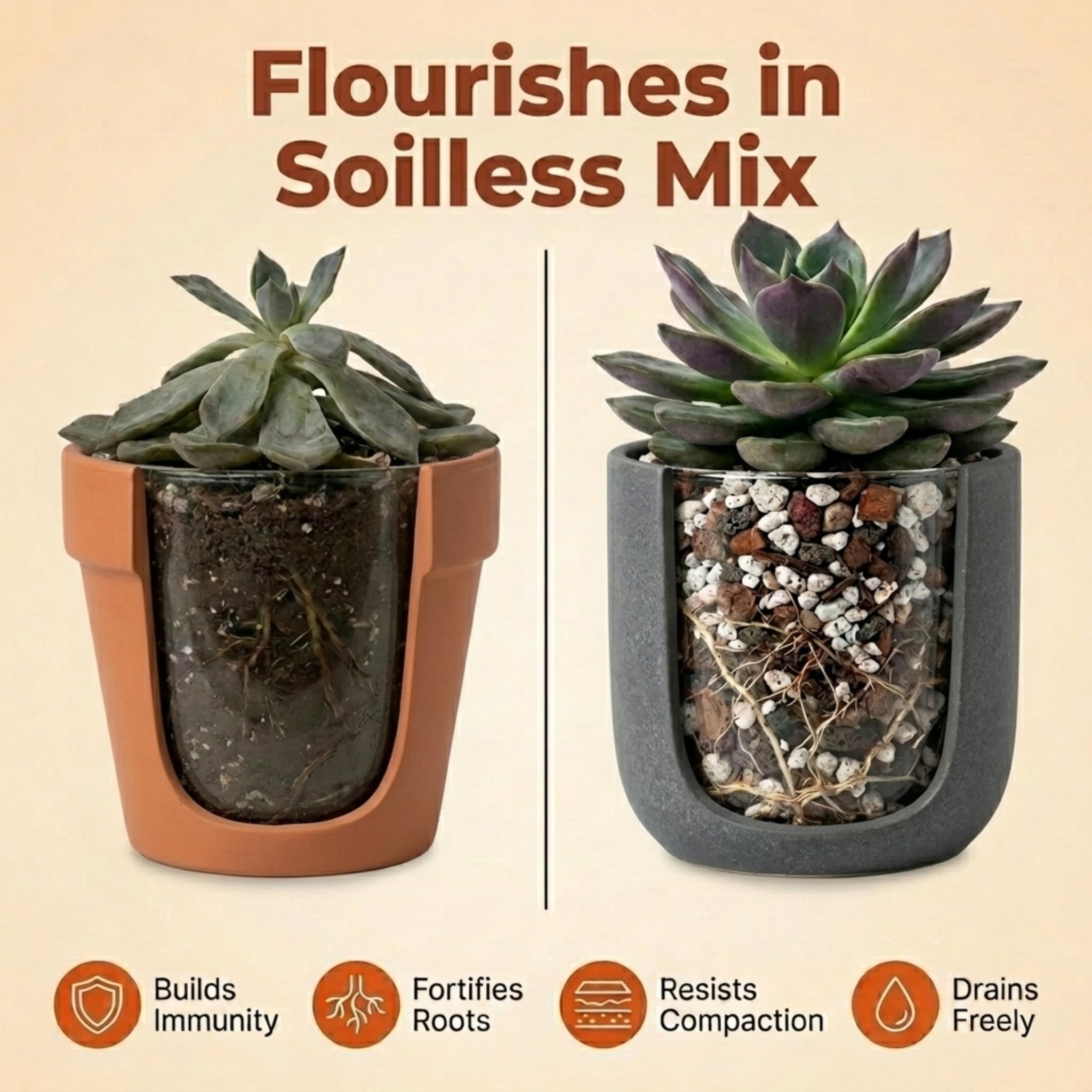 veryplants mezcla en maceta con suculentas promoviendo raíces sanas
