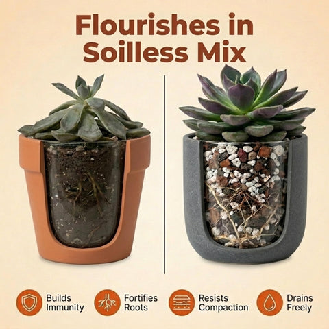 veryplants mezcla en maceta con suculentas promoviendo raíces sanas