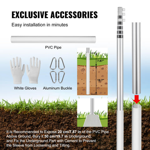 VEVOR accesorios incluidos: tubo PVC de anclaje y bola superior para montaje seguro