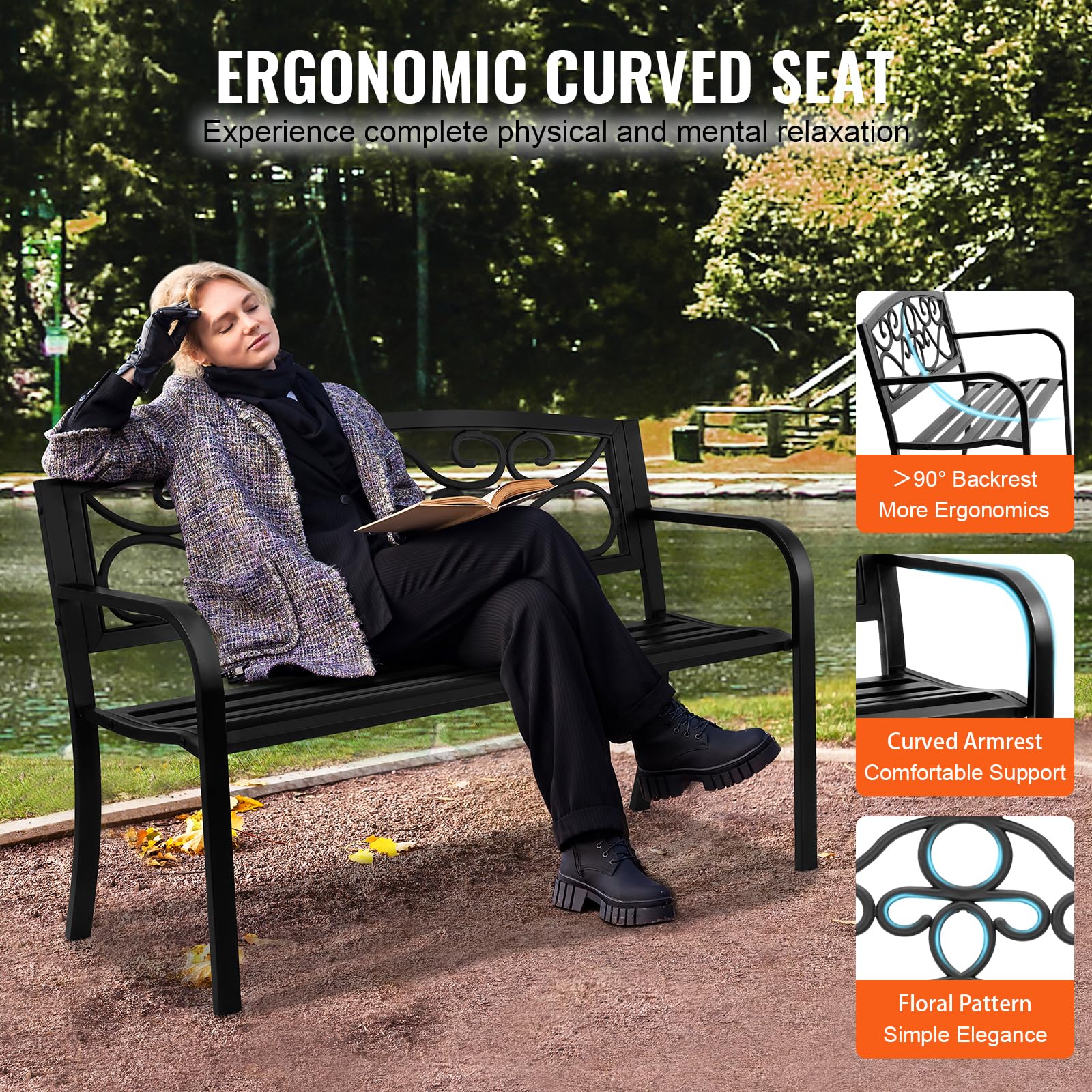 VEVOR vista lateral con reposabrazos curvos para mayor comodidad