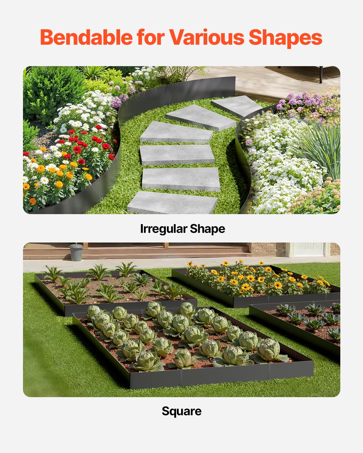 VEVOR borde instalado en parterre delimitando plantas y facilitando mantenimiento