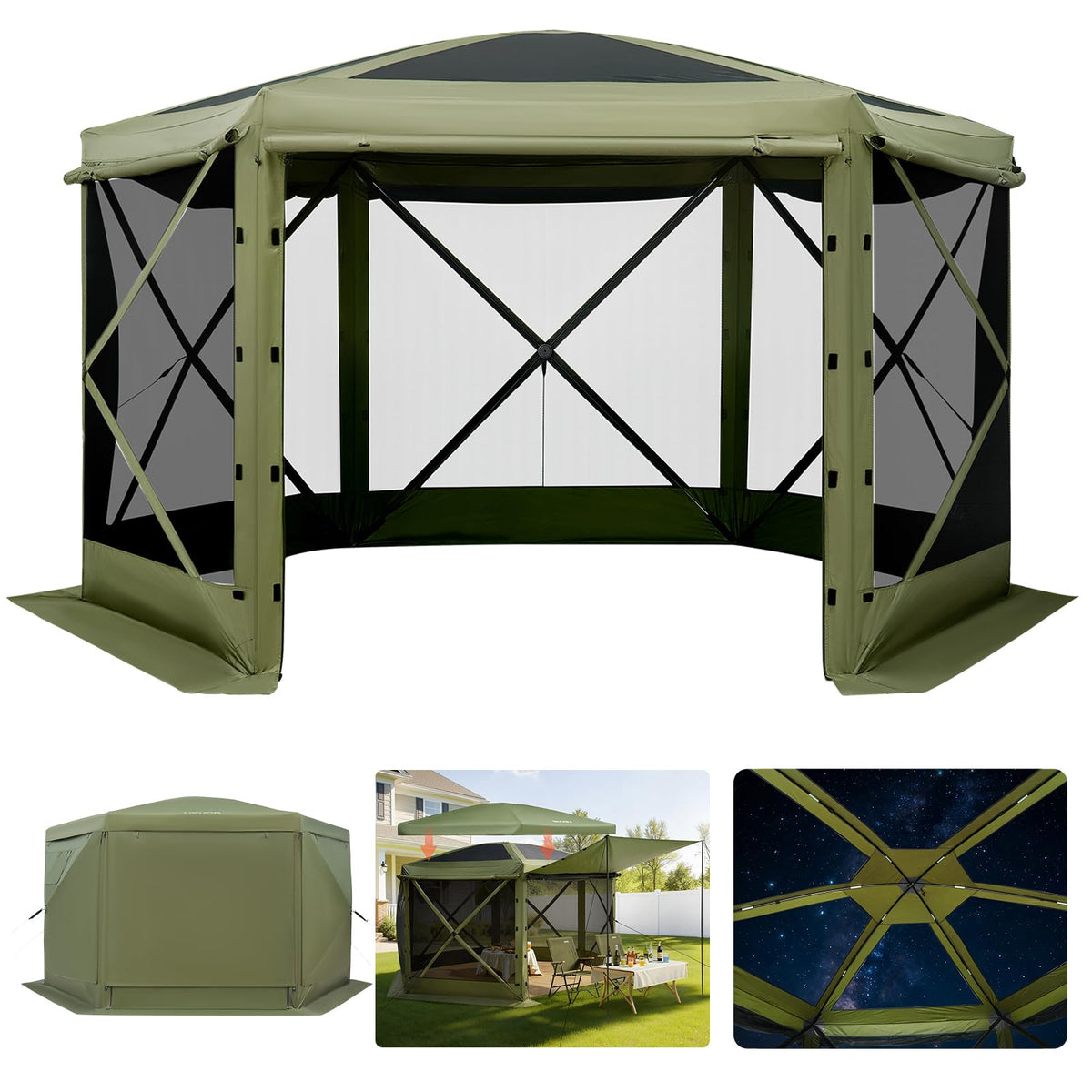 VEVOR vista frontal de la carpa 12x12 ft, refugio espacioso y protección solar