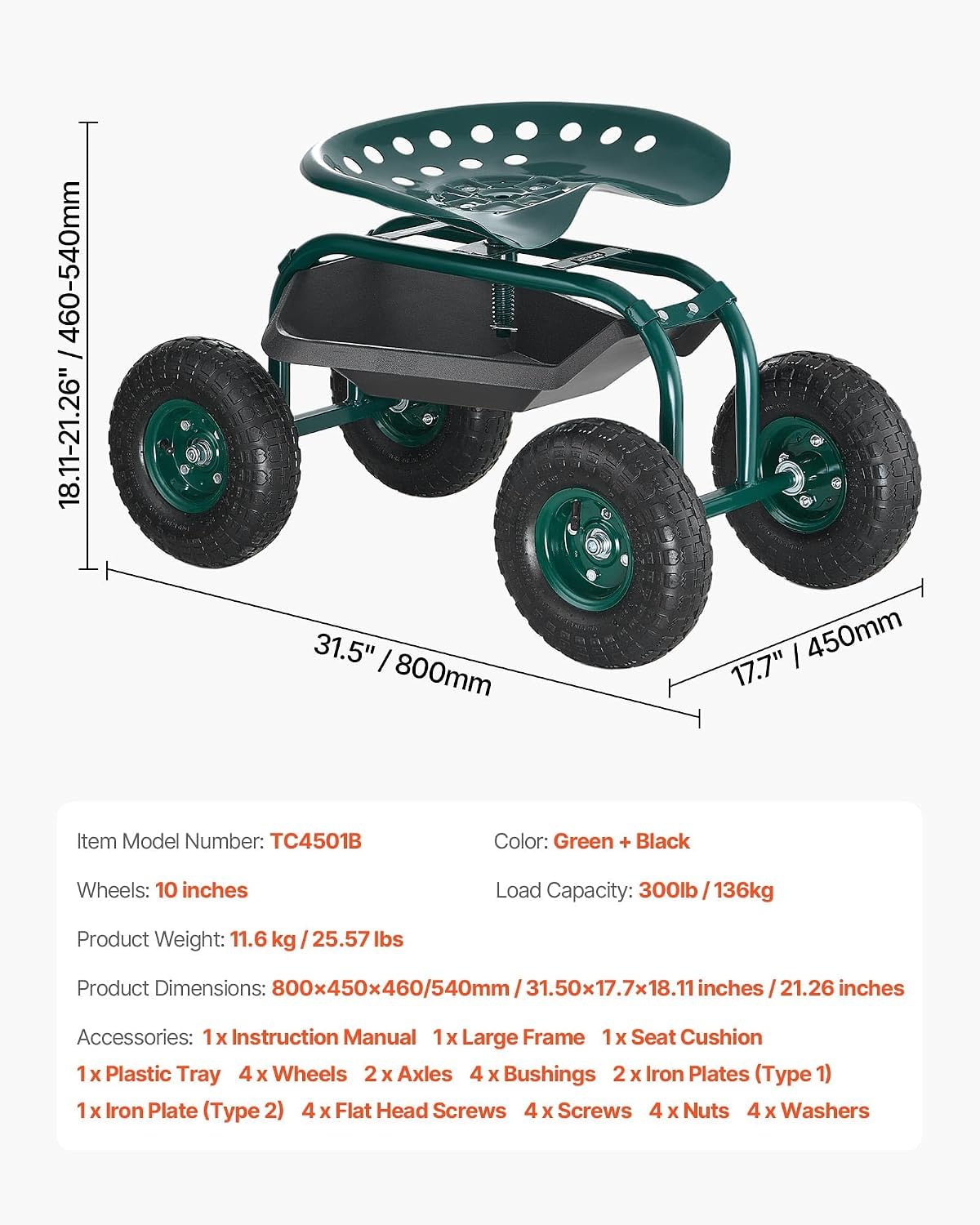 VEVOR comparación de tamaño con persona mostrando escala y portabilidad del carrito