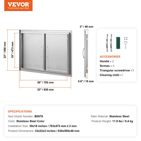 VEVOR puerta instalada en isla de BBQ, integración estética y funcional
