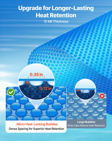 VEVOR cubierta instalada sobre piscina mejorando retención de calor