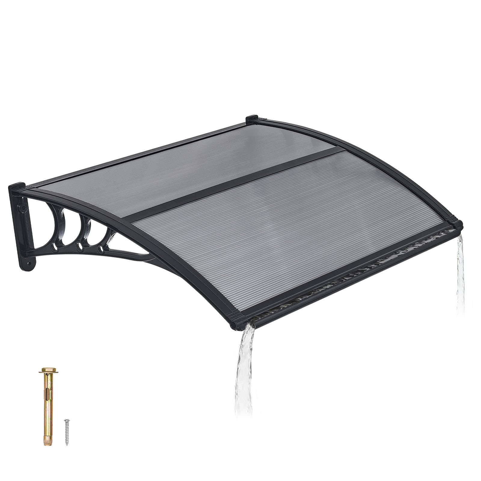 VEVOR vista frontal del toldo protegiendo la puerta, aporta sombra y protección