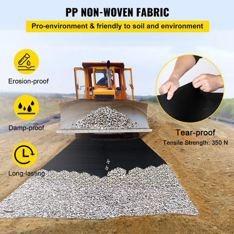 VEVOR geotextil instalado en parterre, controla malezas y retiene humedad
