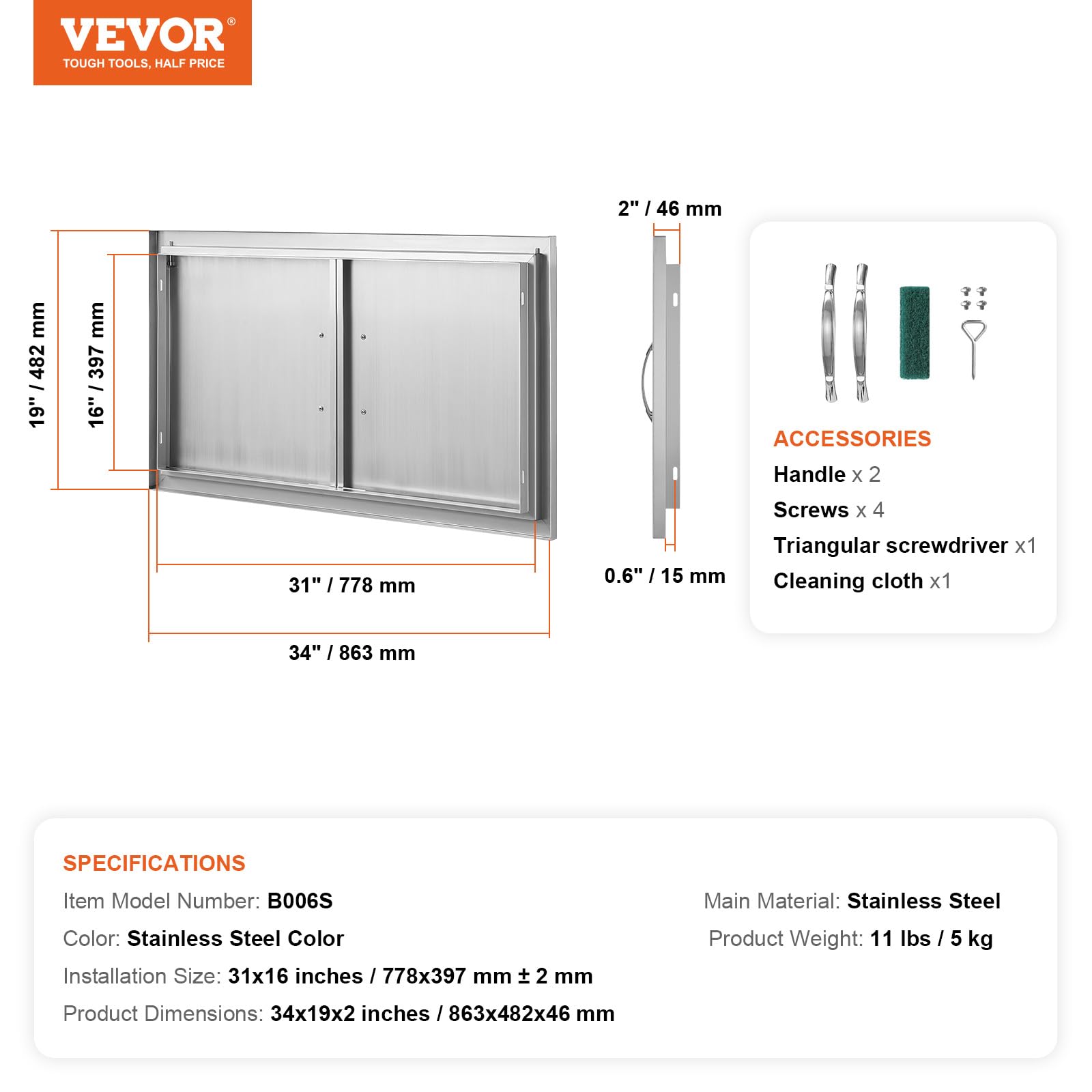 VEVOR puerta instalada en isla de barbacoa integrando diseño exterior