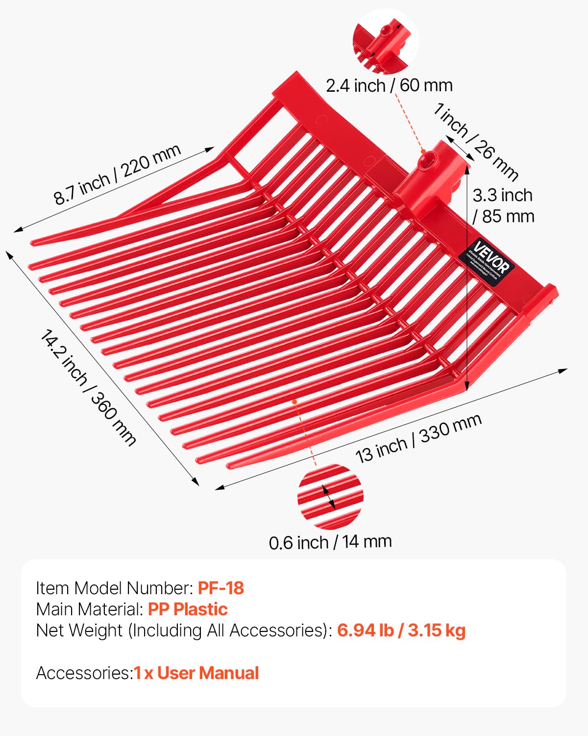 VEVOR textura del plástico PP durable y fácil de limpiar