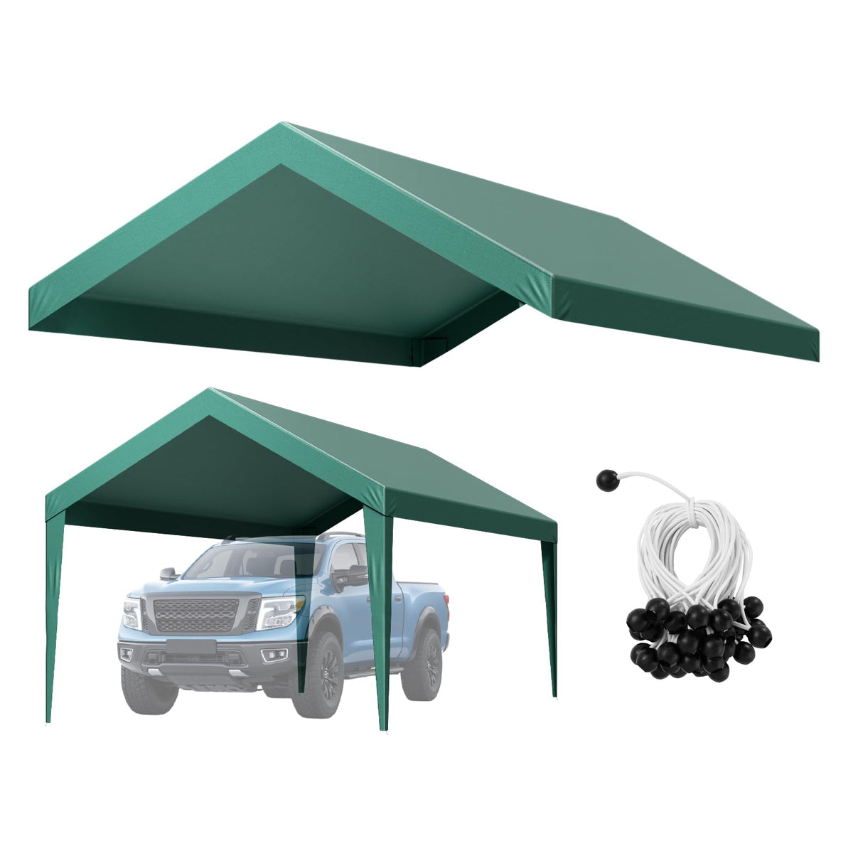 VEVOR vista frontal de toldo 10x20 ajustado, protección sólida