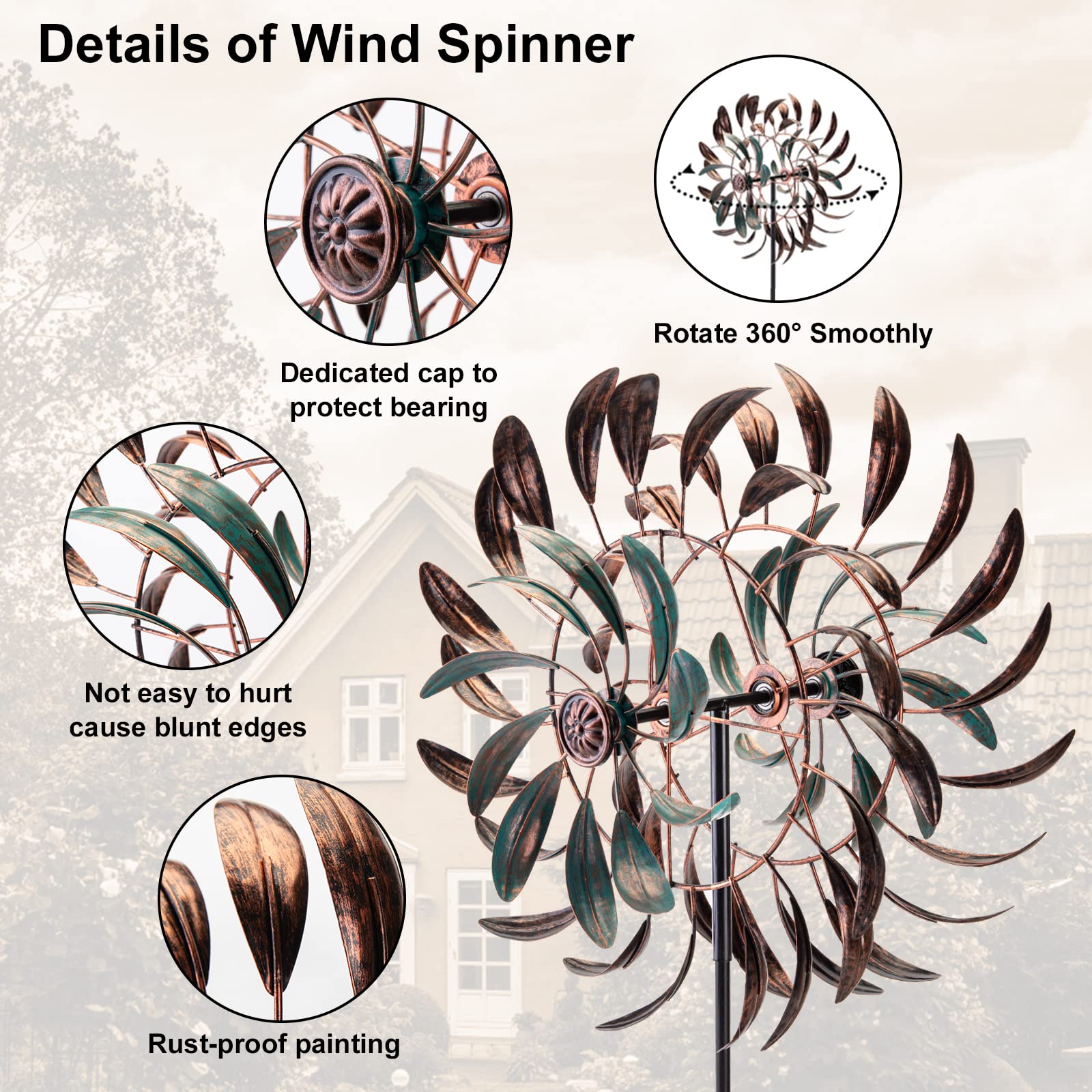 VEWOGARDEN escala del spinner en un césped para ver tamaño real