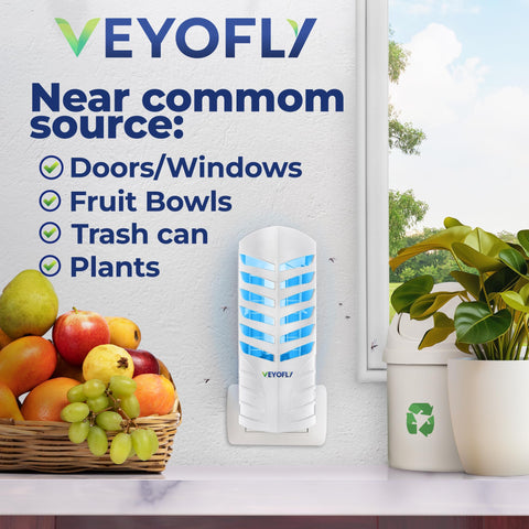 VEYOFLY detalle de la luz azul-violeta que atrae insectos sin químicos