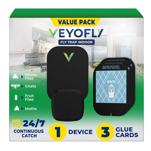 VEYOFLY dispositivo enchufado frontal mostrando diseño compacto y eficacia