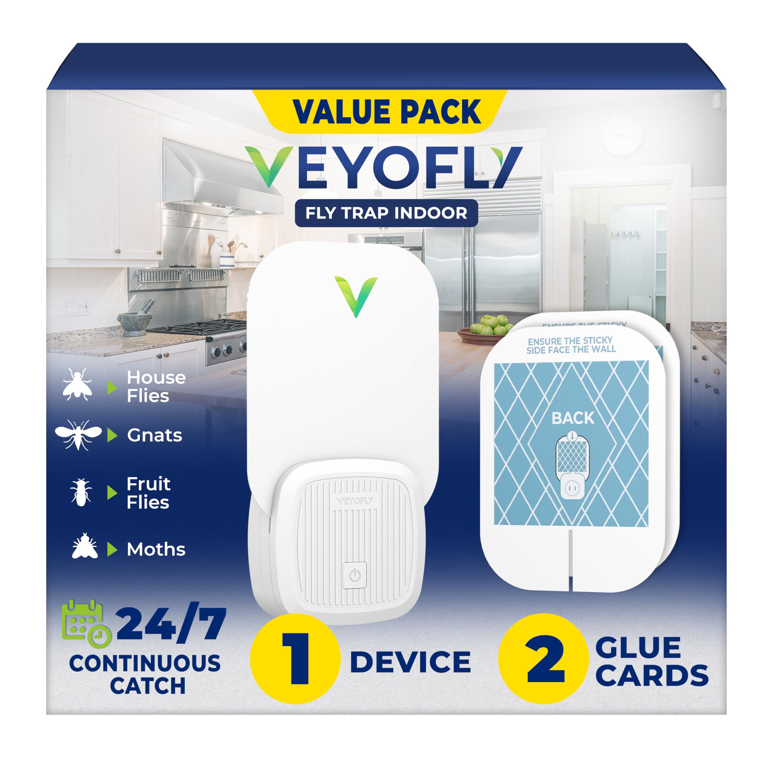 VEYOFLY dispositivo frontal mostrando diseño elegante y discreto para el hogar