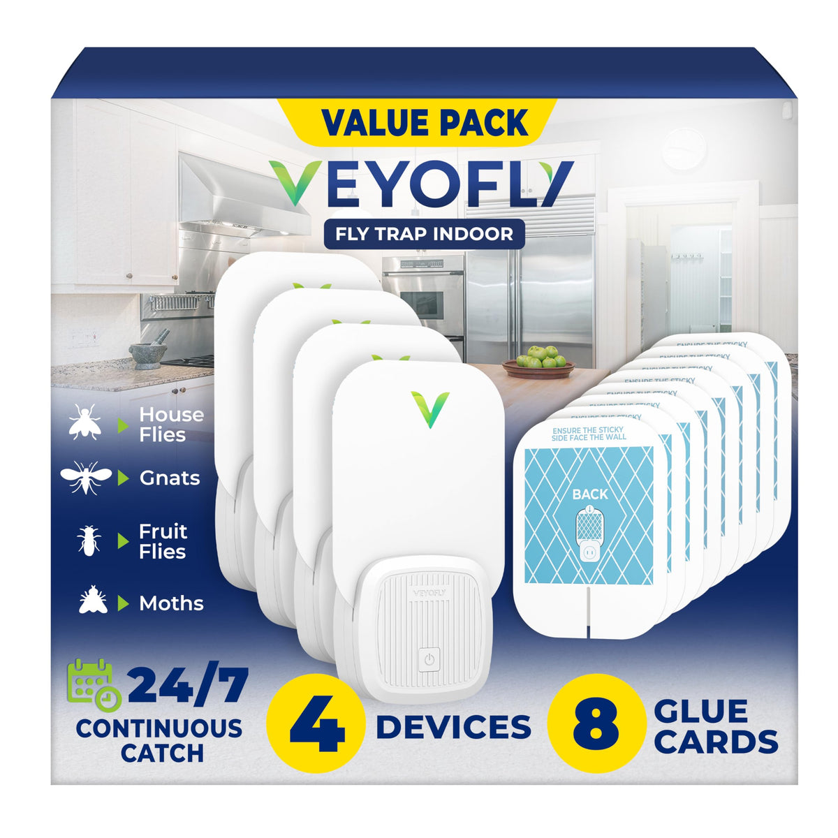 VEYOFLY frontal del enchufe mostrando diseño compacto y función silenciosa