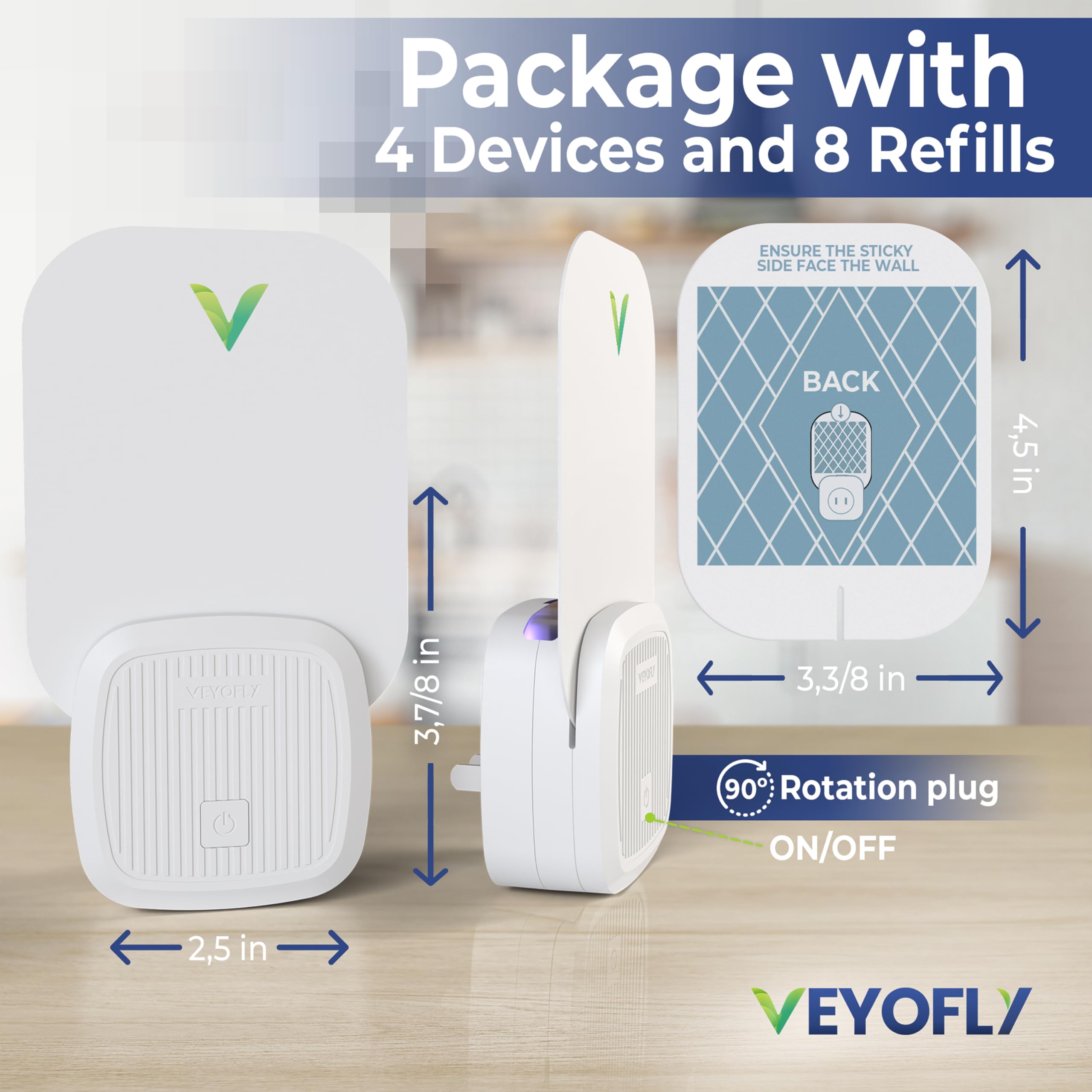 VEYOFLY luz azul‑violeta encendida atrae insectos discretamente por la noche