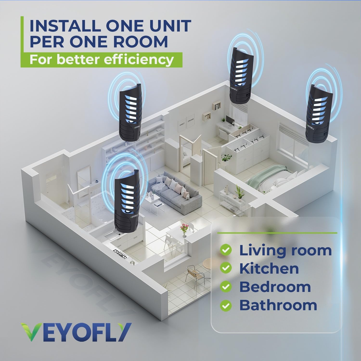 VEYOFLY recambio en una cocina demostrando control discreto de plagas