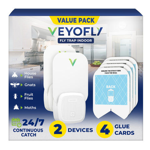 VEYOFLY trampa vista frontal mostrando diseño compacto y beneficio silencio