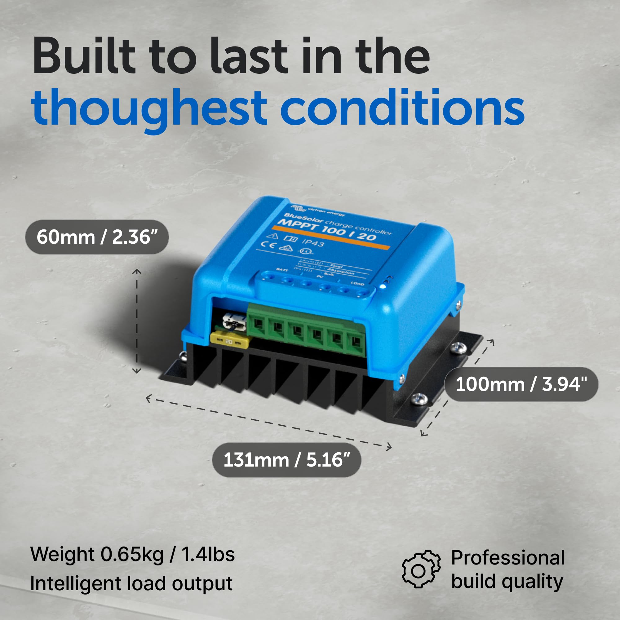 Victron Energy BlueSolar etiqueta técnica con especificaciones para planificar sistema correctamente