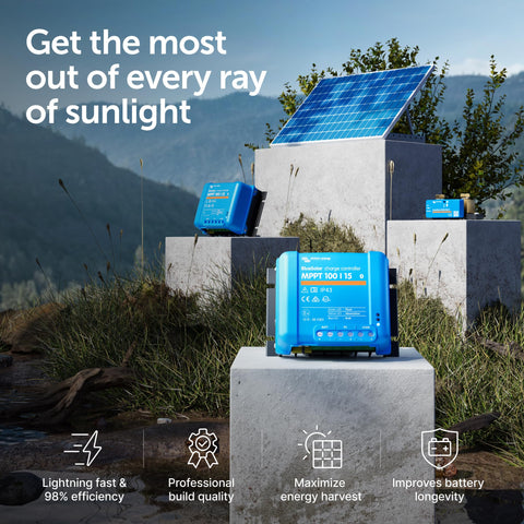 Victron Energy BlueSolar detalle de bornes para conexión segura y rápida