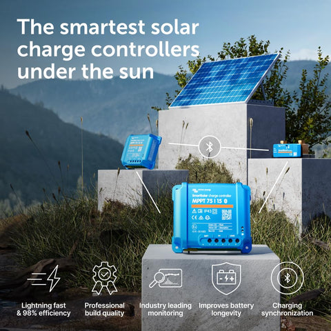 Victron Energy conexiones del controlador SmartSolar con paneles solares, optimiza captación