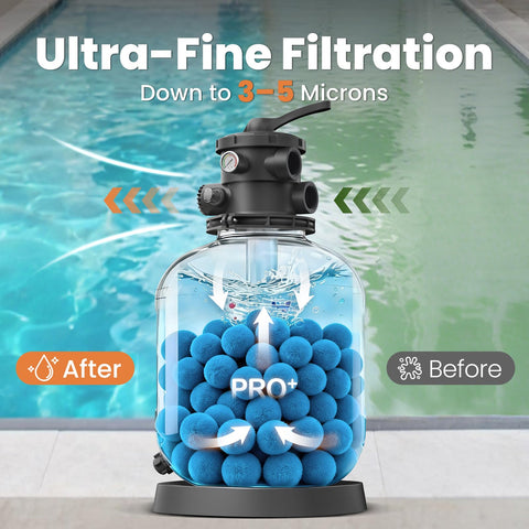 Vidapool bolas instaladas en filtro demostrando filtrado fino y mejor circulación