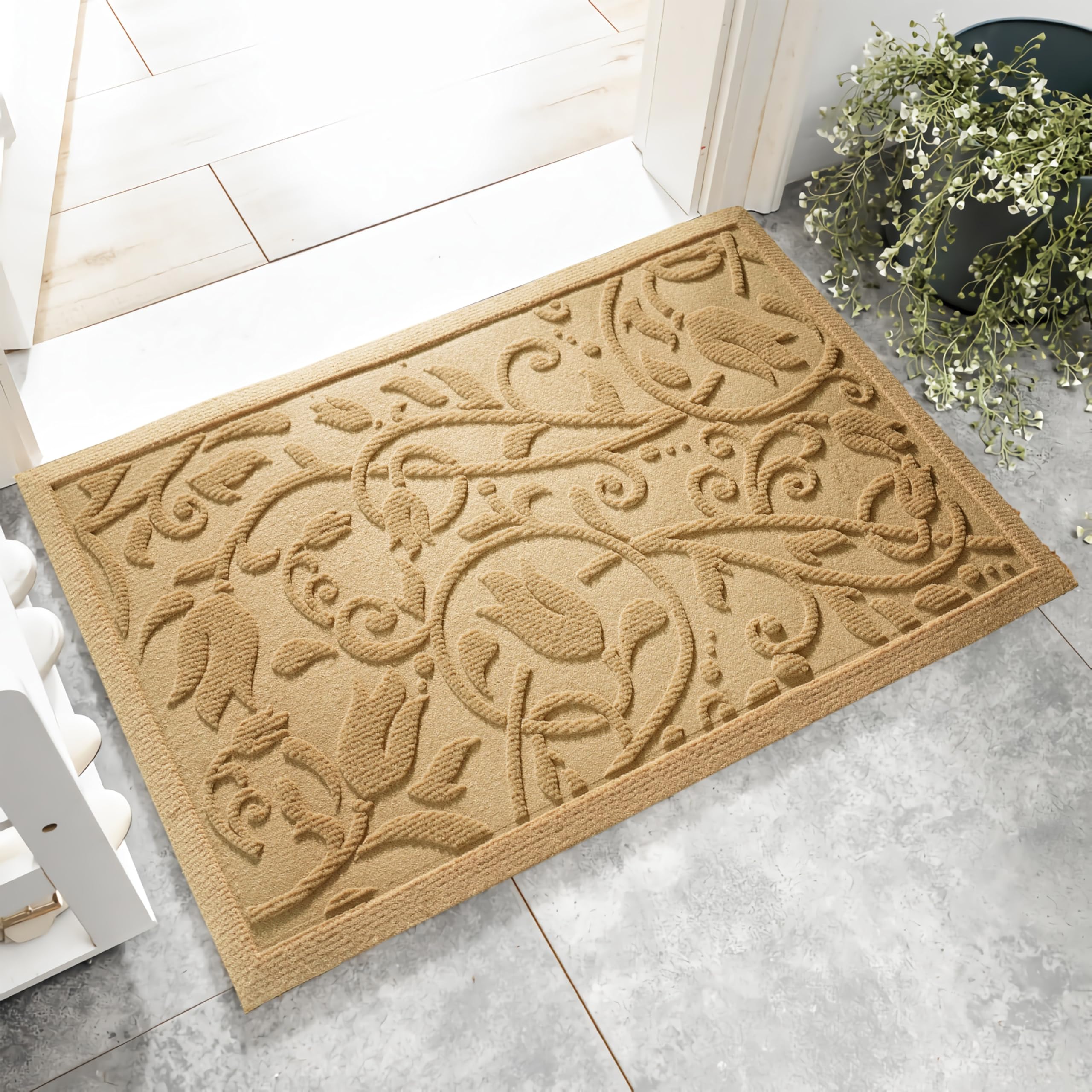 VivaNest felpudo frontal beige floral que embellece la entrada