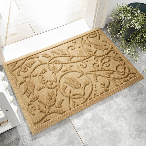 VivaNest felpudo frontal beige floral que embellece la entrada