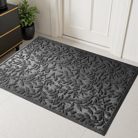 VivaNest felpudo frontal hojas gris con diseño absorbente y elegante