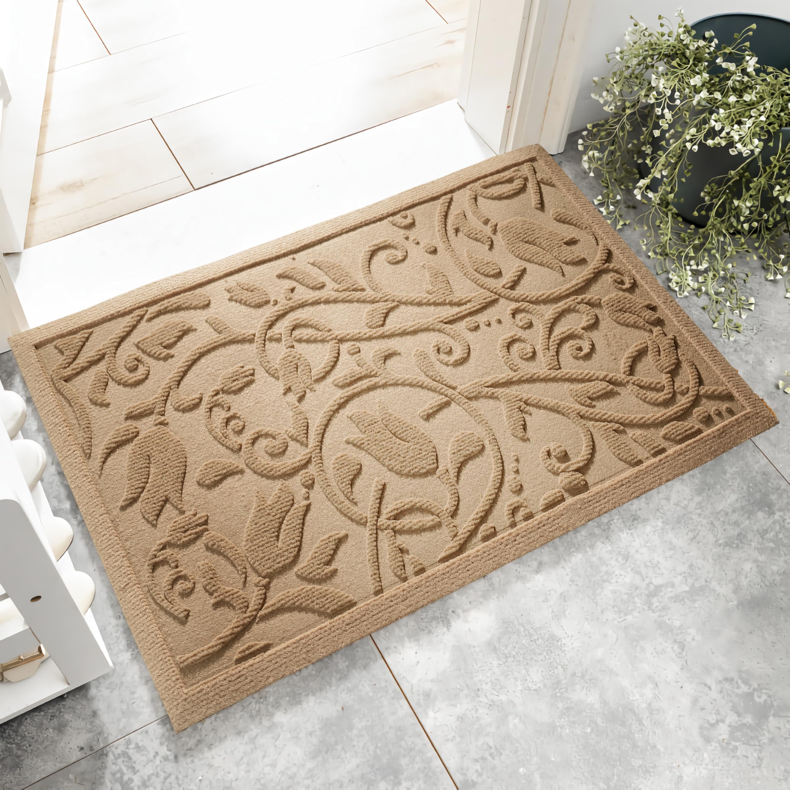 VivaNest felpudo frontal con diseño boho beige y bienvenida distintiva